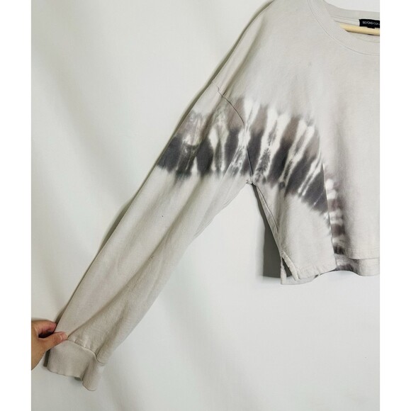 Beyond Yoga Weekend Boxy Cropped Pullover Gray Tie Dye Sweatshirt Women's LARGE - Picture 4 of 13